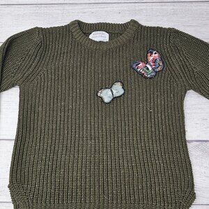 Zara‎ girls Knitwear Green ribbed sweater butterfly applique size 6